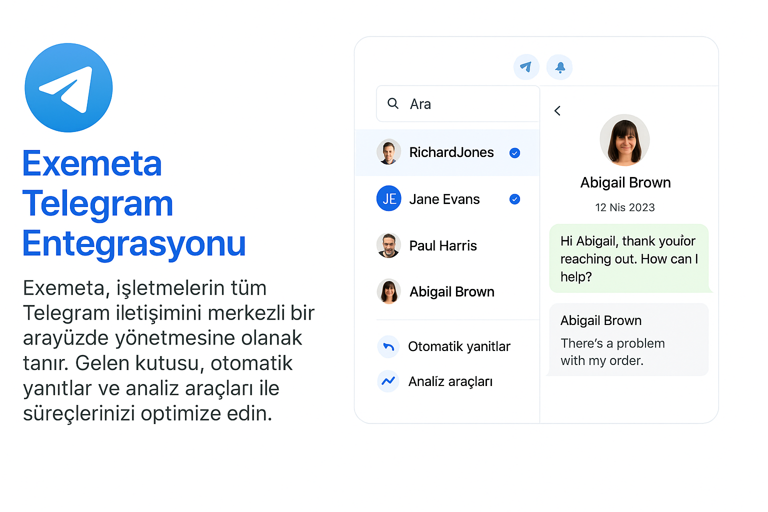 Exemeta Telegram Entegrasyonu Görseli
